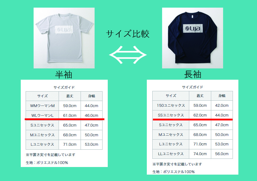 ロゴT半袖長袖サイズ目安