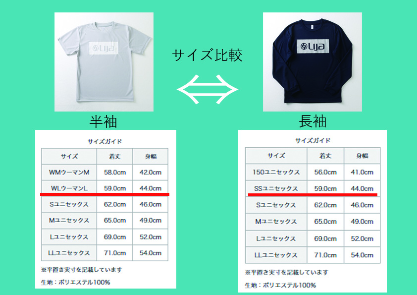 ロゴT半袖長袖サイズ目安